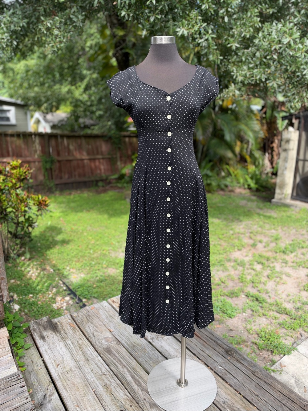 Vintage 90s Moda International Polka Dot A Line Midi Dress